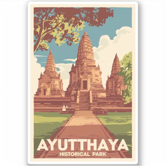 Ayutthaya Historisch Park Illustratie Reizen Kunst Sticker (Voorkant)