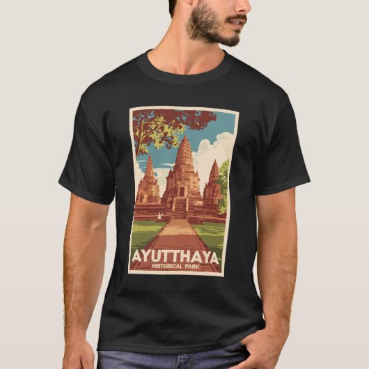 Ayutthaya Historisch Park Illustratie Reizen Kunst T-shirt (Voorkant)