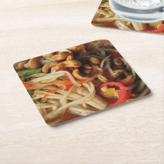 Ayutthaya Spicy Papaya Salad [Som Tam] met Cashew Kartonnen Onderzetters (Schuin)