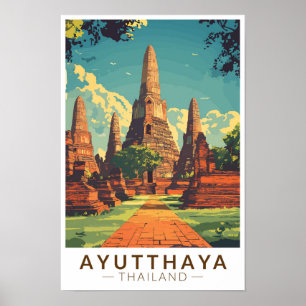 Ayutthaya Thailand Illustratie Reis Kunst Vintage Poster