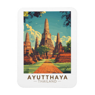 Ayutthaya Thailand Illustratie Reizen Kunst Vintag Magneet