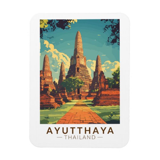 Ayutthaya Thailand Illustratie Reizen Kunst Vintag Magneet (Verticaal)
