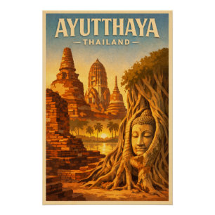 Ayutthaya, Thailand, in een tijdloze retro-stijl Perfect Poster