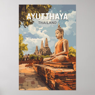 Ayutthaya Thailand Reizen Kunst Vintage Poster
