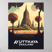 Ayutthaya Thailand Temple Sunset Poster (Voorkant)