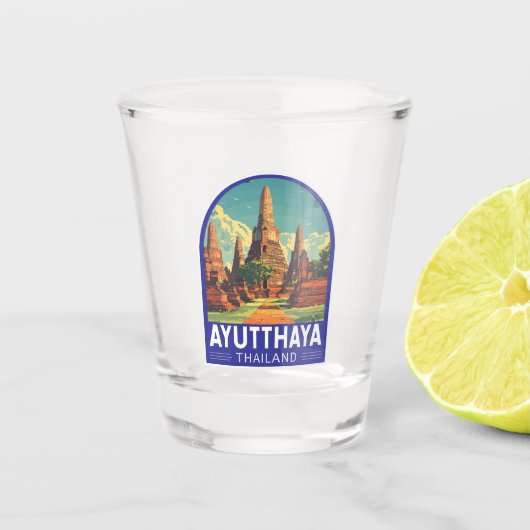 Ayutthaya Thailand Travel Art Embleem Shot Glas (Voorkant)