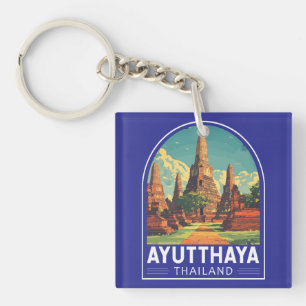 Ayutthaya Thailand Travel Art Embleem Sleutelhanger