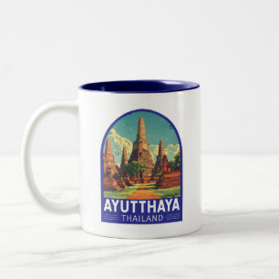 Ayutthaya Thailand Travel Art Embleem Tweekleurige Koffiemok