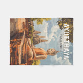 Ayutthaya Thailand Travel Art Vintage Fleece Deken (Voorkant (Horizontaal))