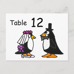AZ- bruid en bruidegom pinguïns tafel nummer Brief Briefkaart
