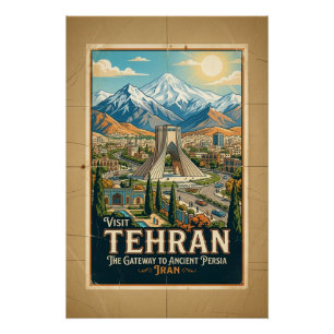 Azadi Toren & Alborz Gebergte Iran Reisposter Perfect Poster