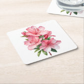 Azalea bloem aquarel schilderij kartonnen onderzetters (Schuin)