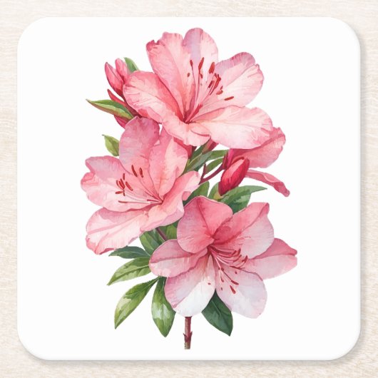 Azalea bloem aquarel schilderij kartonnen onderzetters (Voorkant)