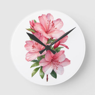 Azalea bloem aquarel schilderij ronde klok