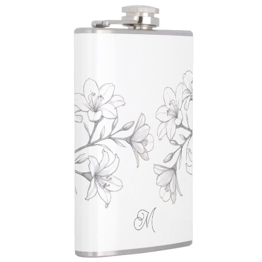 Azalea Bloemen Delicate Pencil Schets Heupfles (Rechts)