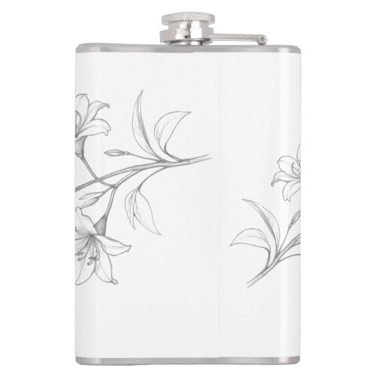 Azalea Bloemen Delicate Pencil Schets Heupfles (Achterkant)