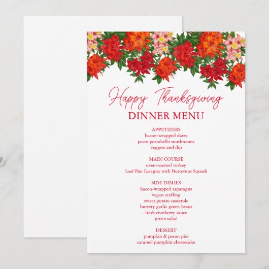 Azalea Herfst Bloemen Thanksgiving Diner Menu (Voorkant / Achterkant)