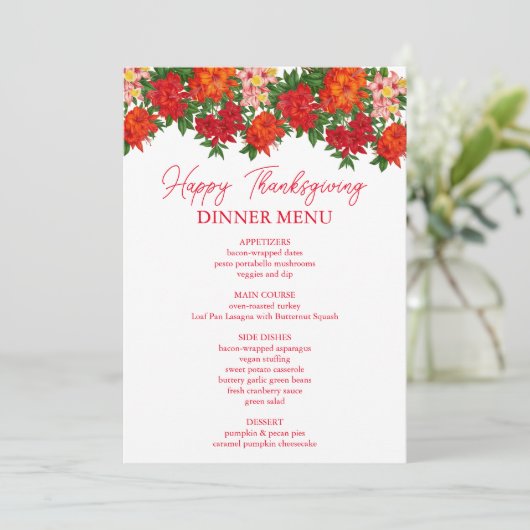 Azalea Herfst Bloemen Thanksgiving Diner Menu (Staand voorkant)