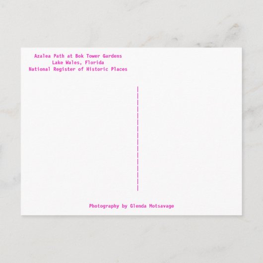 Azalea Path Bok Tower Gardens Lake Wales Briefkaart (Achterkant)