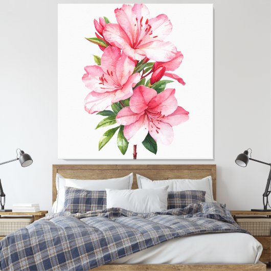 Azalea waterverf schilderij canvas afdruk (Insitu (Slaapkamer))