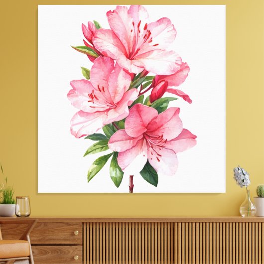 Azalea waterverf schilderij canvas afdruk (Insitu (Woonkamer))