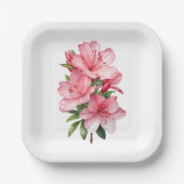 Azalea waterverf schilderij papieren bordje (Voorkant)
