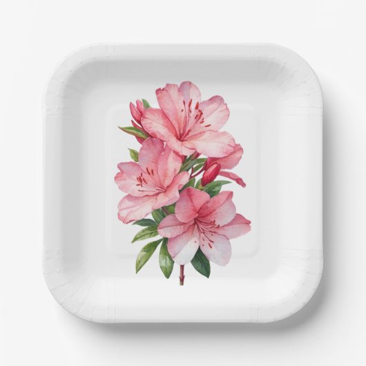 Azalea waterverf schilderij papieren bordje (Voorkant)