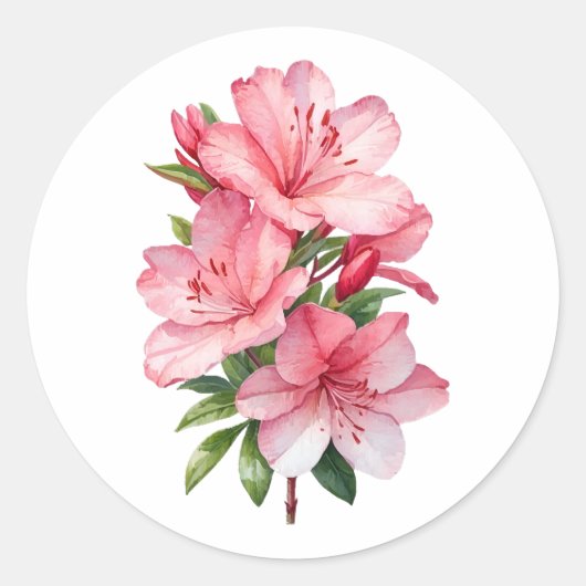 Azalea waterverf schilderij ronde sticker (Voorkant)