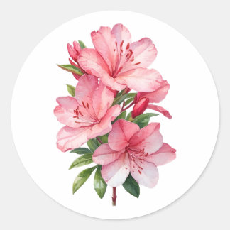 Azalea waterverf schilderij ronde sticker