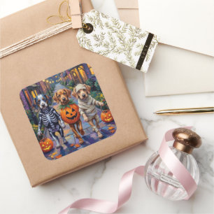 Azawakh-honden die langsgaan met Halloween-kostuum Vierkante Sticker