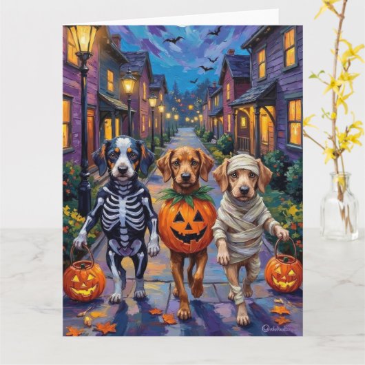 Azawakh Honden Trick-or-Treating Halloween Kostuum Kaart (Gele Bloem)