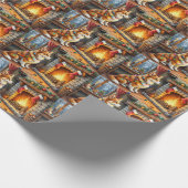 Azawakh Sitting by Fireplace with Christmas Lights Cadeaupapier (Hoek)