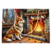 Azawakh Sitting by Fireplace with Christmas Lights Groot Cadeauzakje (Voorkant)