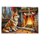 Azawakh Sitting by Fireplace with Christmas Lights Groot Cadeauzakje (Achterkant)