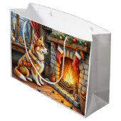 Azawakh Sitting by Fireplace with Christmas Lights Groot Cadeauzakje (Achterkant Gekanteld)