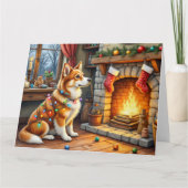 Azawakh Sitting by Fireplace with Christmas Lights Kaart (Voorkant)