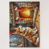 Azawakh Sitting by Fireplace with Christmas Lights Legpuzzel (Verticaal)