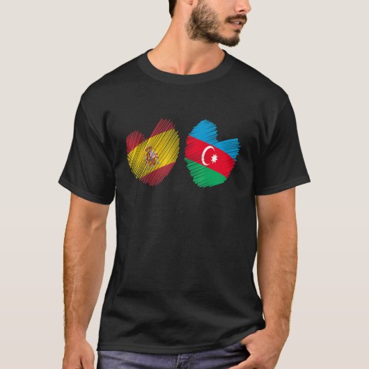 Azerbaijan Spain Heart Spanish Flag Azerbaijani Fl T-shirt (Voorkant)