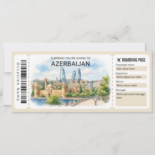 Azerbaijan Trip Boarding Pass Ticket Kaart (Voorkant)