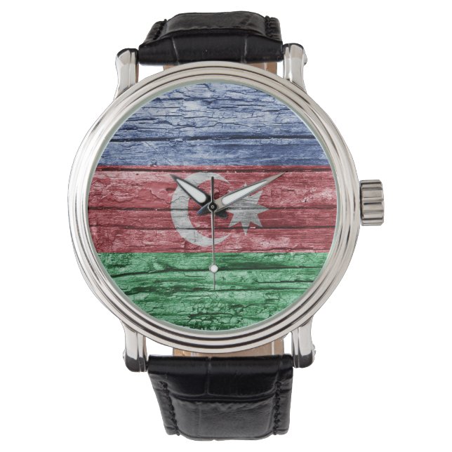 Azerbeidzjaanse houten vlag horloge (Voorkant)