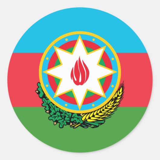 Azerbeidzjaanse vlag en nationaal embleem, Azerbei Ronde Sticker (Voorkant)