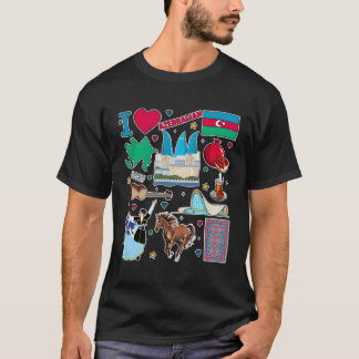 Azerbeidzjan Kaart Hand getrokken reissymbolen Cul T-shirt