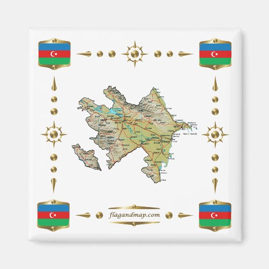Azerbeidzjan Kaart + Vlaggen Magneet (Voorkant)