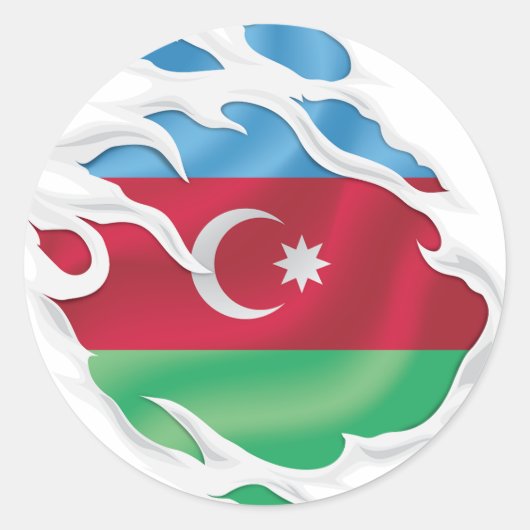 Azerbeidzjan ripped flag ronde sticker (Voorkant)