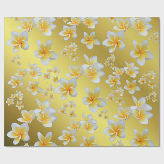 azian, geel, wit, bloem, helder, goud, floraal cadeaupapier (Vlak)