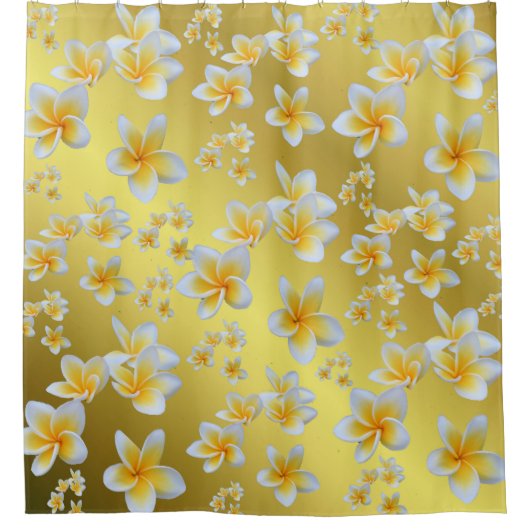 azian, geel, wit, bloem, helder, goud, floraal douchegordijn (Voorkant)