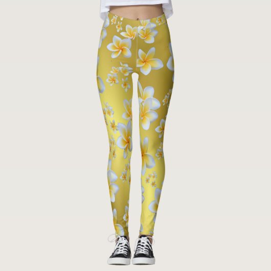 azian, geel, wit, bloem, helder, goud, floraal leggings (Voorkant)