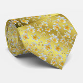 azian, geel, wit, bloem, helder, goud, floraal stropdas (Opgerold)