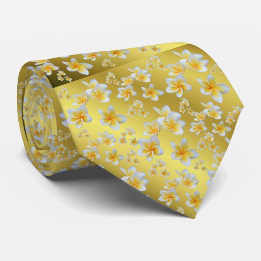 azian, geel, wit, bloem, helder, goud, floraal stropdas (Opgerold)