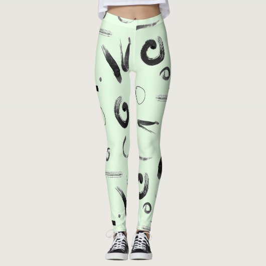 Aziatisch Abstract zwart op groen design Leggings (Voorkant)